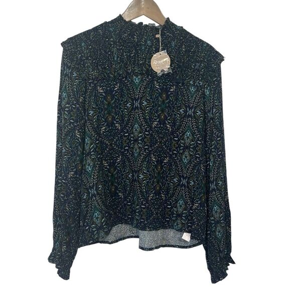 Apricot Paisley Ruffle Top Womens 10 Long Sleeve Pullover Blouse Boho Artsy - Picture 3 of 7